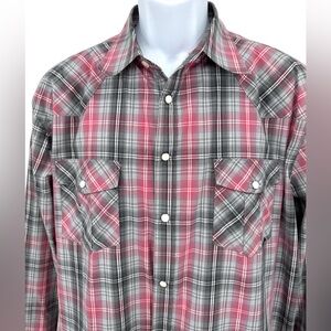 Coastal‎ Men’s XL Razzle Pink & Gray Plaid Western Snap Front Long Sleeve Shirt